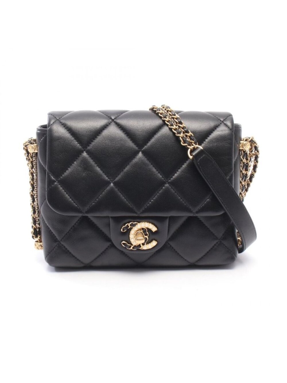 Chanel Shoulder Bag Quilted Small Flap Black Lambskin Chain